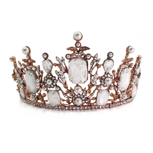 Lace-Covered Gems Crown Tiara in Rose Gold